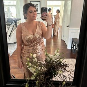 Rose Gold Sequin Gown | Wrap Dress | Revelry Bridesmaids Dress
